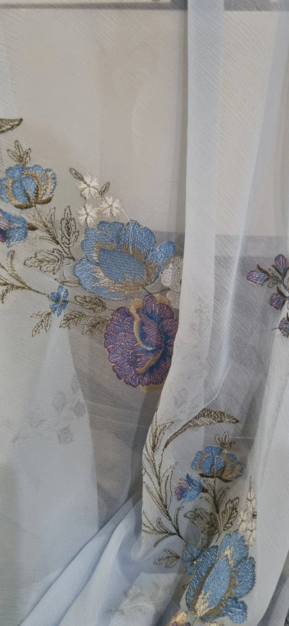 Pure Mul Chanderi Kurta/Pure Chiffon Dupatta / French Thread Embroidered SUIT  CHO00162 Grey