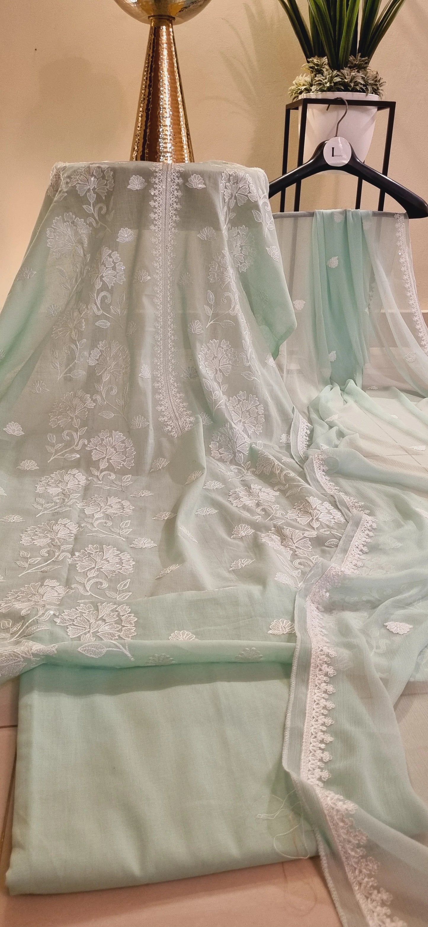 Atharva Heritage Mint Green Ivory Embroidered Pakistani Suit – Pure Silk Organza AH1813MP17