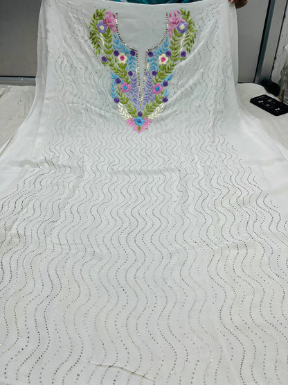 Ivory Hand  Mukaish Kamdani Hand Parsi Gara Neckline Suit CHG0071