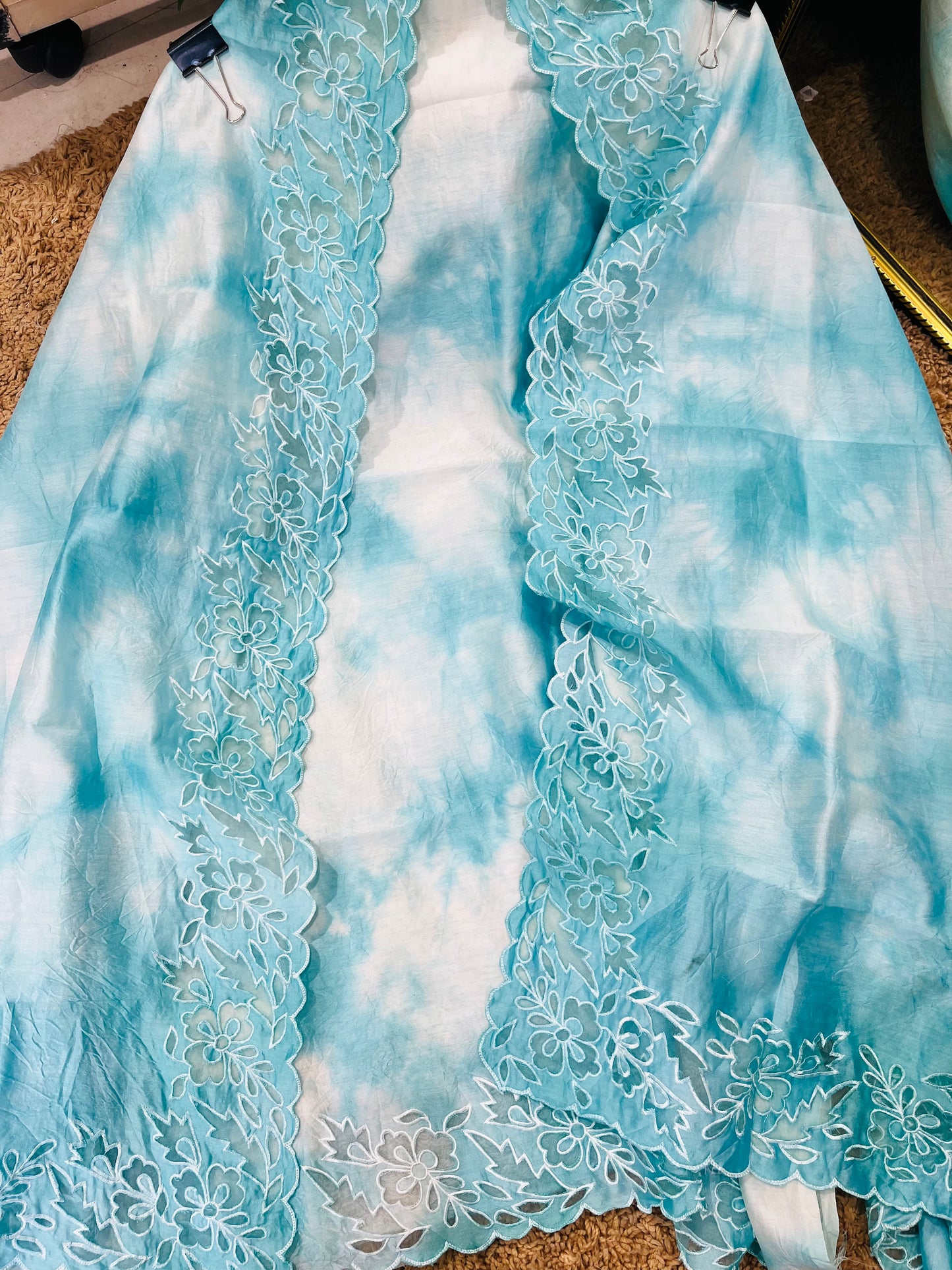 ATHARVA Hand Applique /Cutwork  Embroidery Salwar Kameez/pure Chanderi Silk Ombre  Shirt & Dupatta/Santoon Bottom/Custom Stitch Unstitch/Plazo/Pant/ CUT8065 Blue