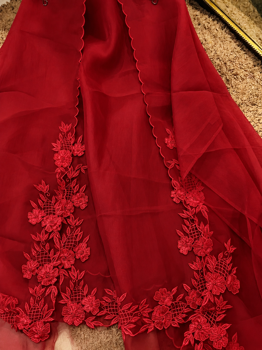 Atharva Heritage Pure Organza Silk Pakistani Suit with Pearl Parsi Embroidery Front Back n Sleeves  AH181331176