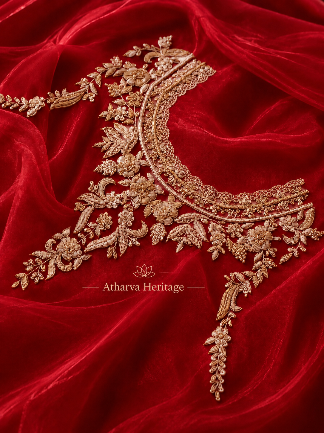 Atharva Heritage ✨Kerwachauth Special  – Pure SATIN organza 80 Grams Zardozi Ensemble Front Embroidery 3 Pc  ✨ PTSTHZ567