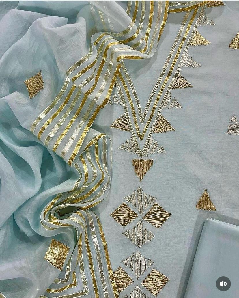 Atharva Hand Gota Embroidered Pure Mul Chanderi Hand woven  edits MC7001B Blue