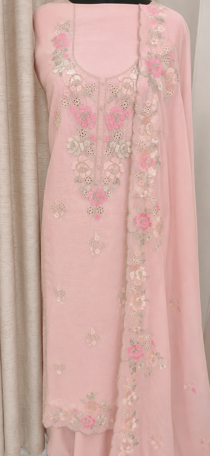ATHARVA HERITAGE PURE MUL CHANDERI Cross stitch Embroidery Pakistani SUIT AH1813091 Pink