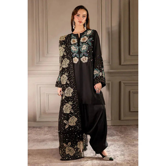 Atharva Heritage Black Pearl/Sequence  Elegance – Hand Embroidered Silk 80 Grams Pakistani Suit Set 18133176