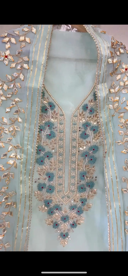ATHARVA Hand Embroidered Salwar Kameez w/ Mint Chanderi Shirt/Gota Pati Chiffon Dupatta/Custom Stitch Unstitch/Custom Anarkali/CH18017 Mint