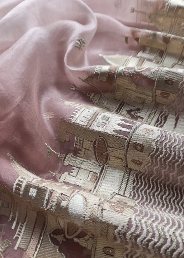 Atharva Heritage Premium Organza Silk Suit Fabric with Kashi Ghat Embroidery SOKG156