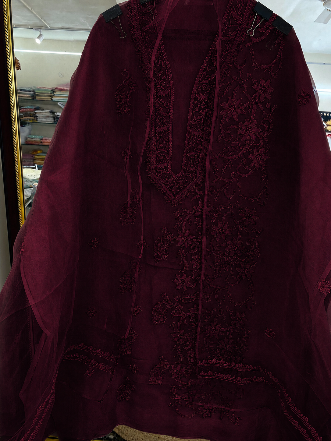 Atharva Heritage Sheer Luxury “Handcrafted 2-Taar Shadow Lucknowi Embroidered Suit – Pure Silk Organza | Limited Edition AH-1813-3198