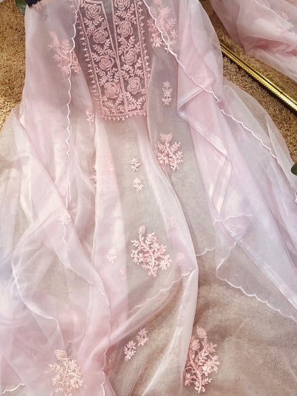 Atharva Heritage Sheer Luxury /Premium Lucknowi Collection Sheer00088 PINK
