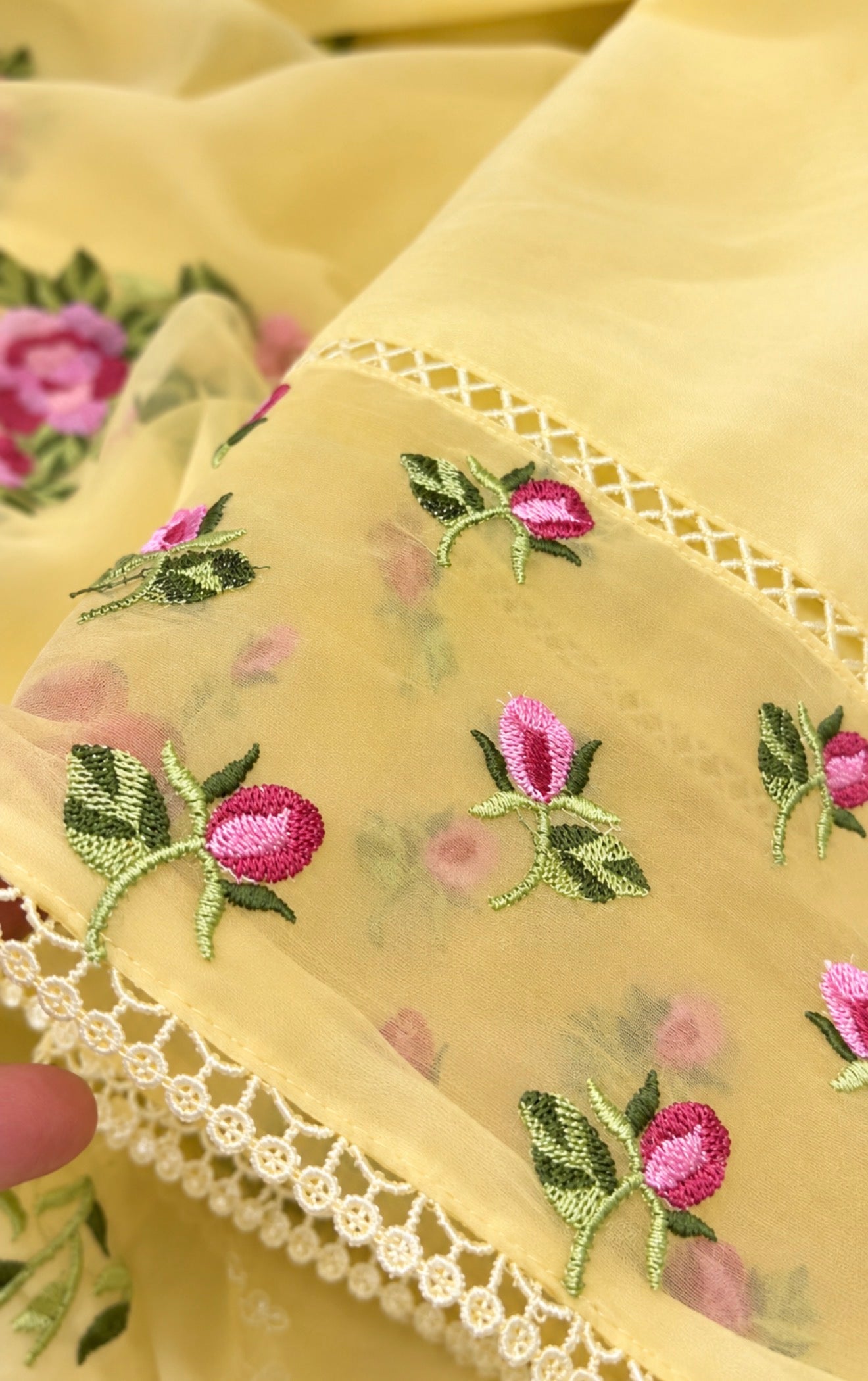 Atharva Heritage Butter Yelllow Hand-Embroidered Pure Chanderi Silk Pakistani Suit with Organza Dupatta & Cross-Stitch Detailing CHO0010