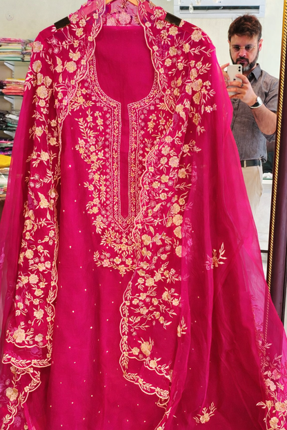 Atharva heritage Exquisite Hand Zardozi Embroidered Pakistani Suit on Pure Silk Organza SLP0010