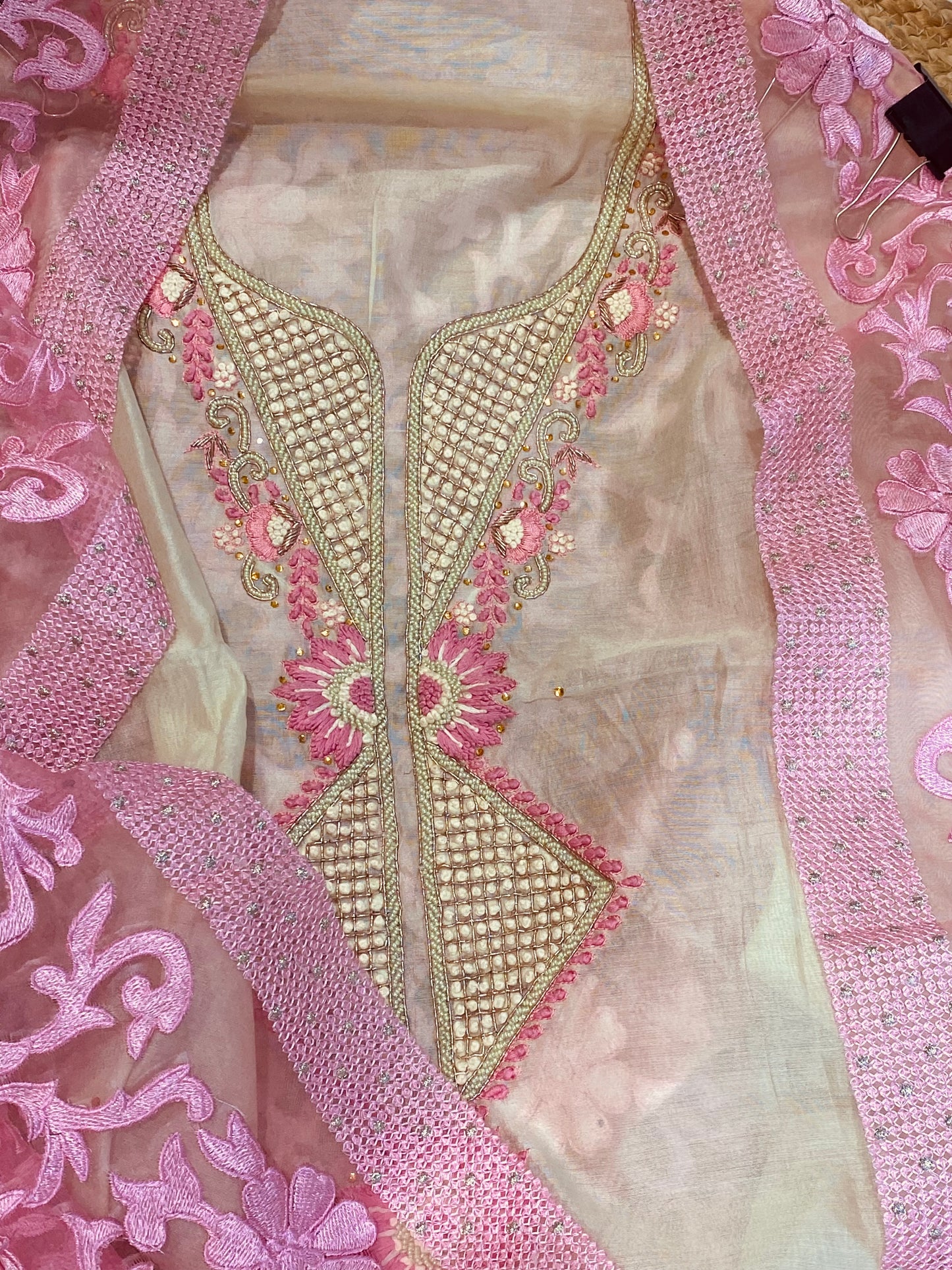ATHARVA Hand Embroidered Salwar Kameez  Chanderi Shirt/Lucknowi Silk Organza  Dupatta/Custom Stitch Unstitch/Custom Anarkali/H18017GP