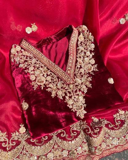 Atharva Heritage ✨मखमल– Pure Silk Velvet Unstitched Ensemble with Intricate Hand Sardozi MSVZ876