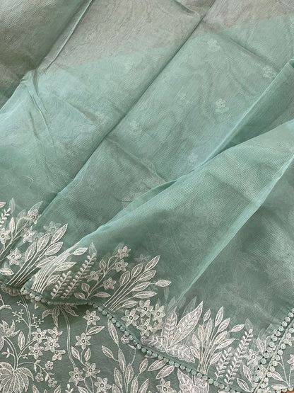 Atharva Heritage PURE STRIPED Mul CHANDER  French THREAD EMBROIDERED SUIT CH5459 mint