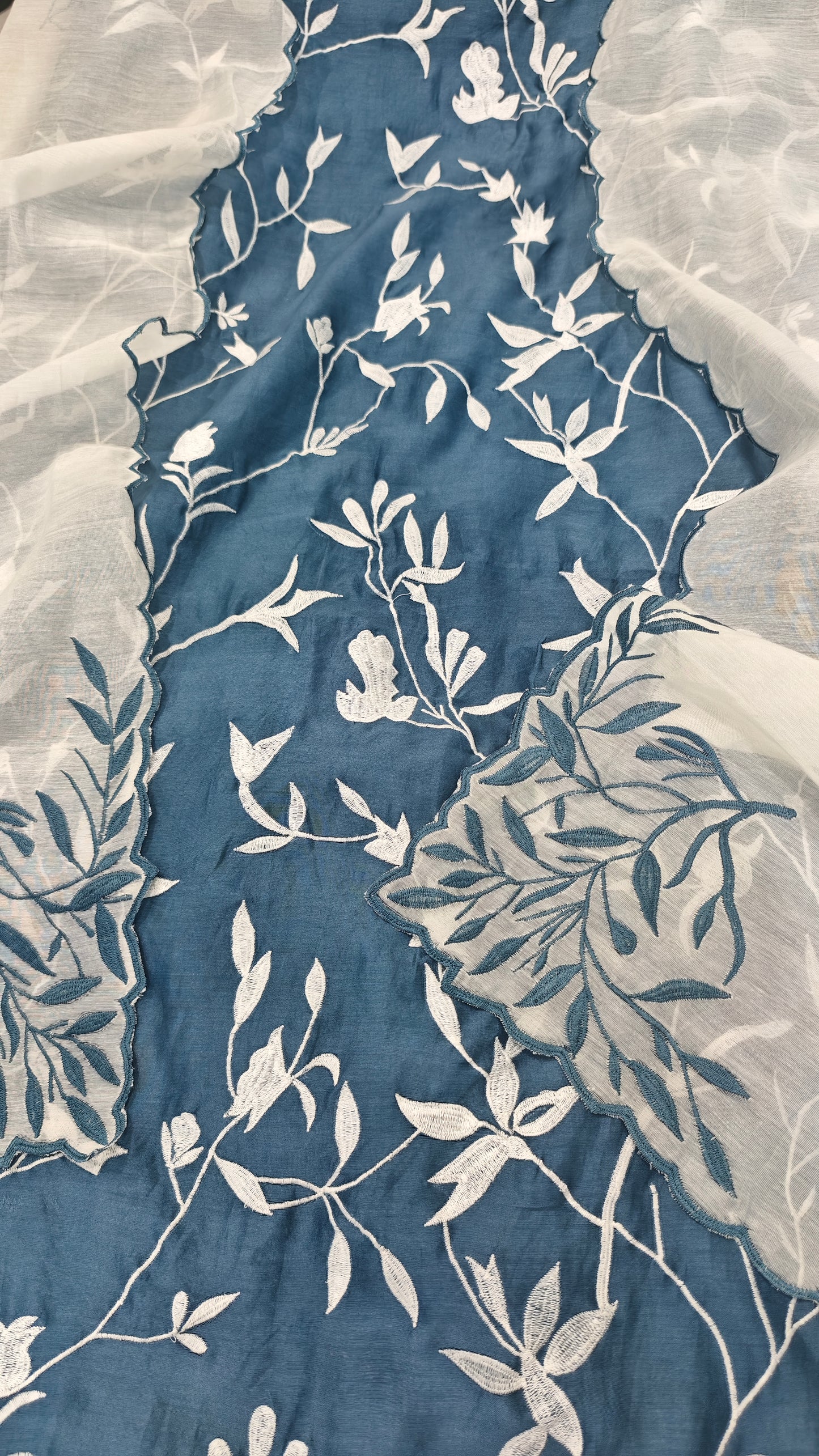 Atharva Heritage PURE CHANDER  Silk 70 Grams French THREAD EMBROIDERED SUIT CH5458 Denim
