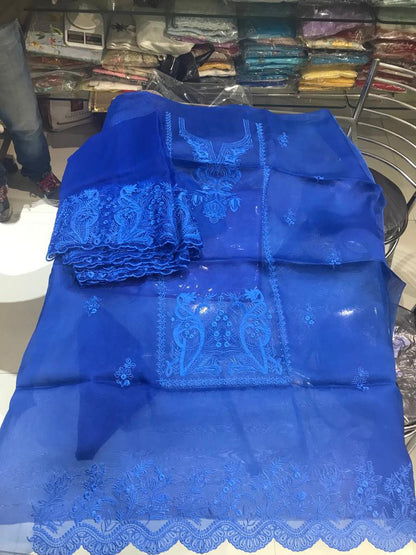 Sheer Luxury Pakistani unstitched Suit SLP001 Electric Blue