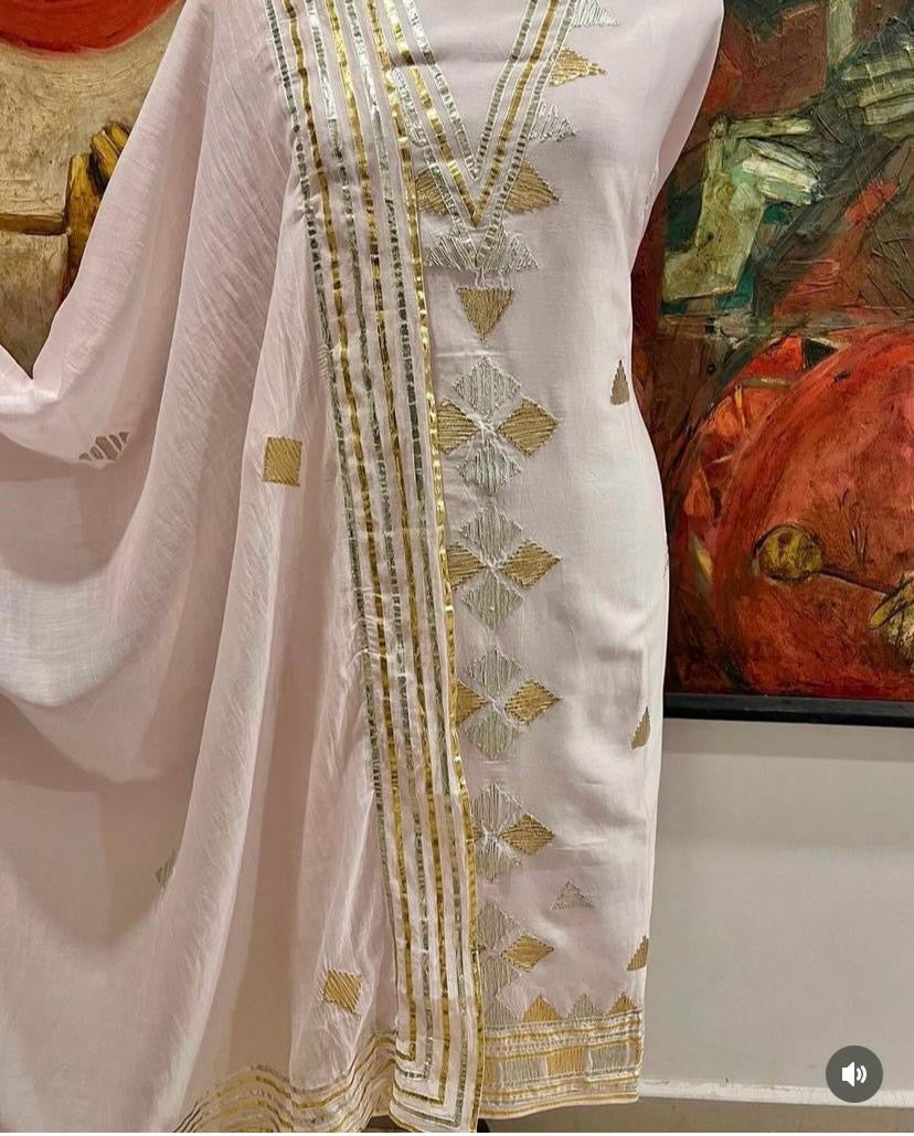 Atharva Hand Gota Embroidered mul Chanderi Hand woven  edits MC7001 Powder Pink