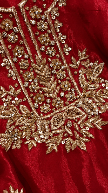 Atharva Heritage ✨Kerwachauth Special  – Pure SATIN organza 80 Grams Zardozi Ensemble Front Embroidery 3 Pc  ✨ PTSTHZ567