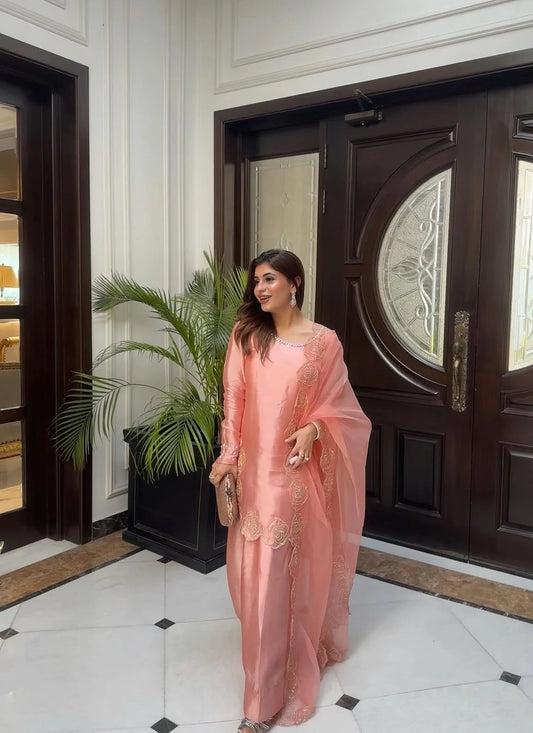 Atharva Luxe – Pure Silk Luxury Farshi Salwar Suit with Handcrafted Ghera Sleeves & Organza Dupatta PSH0068-PP
