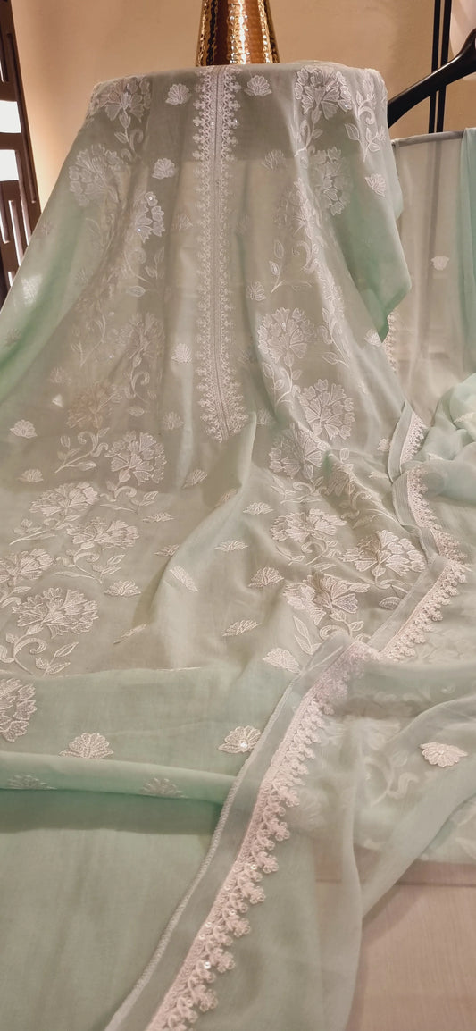 Atharva Heritage Mint Green Ivory Embroidered Pakistani Suit – Pure Silk Organza AH1813MP17