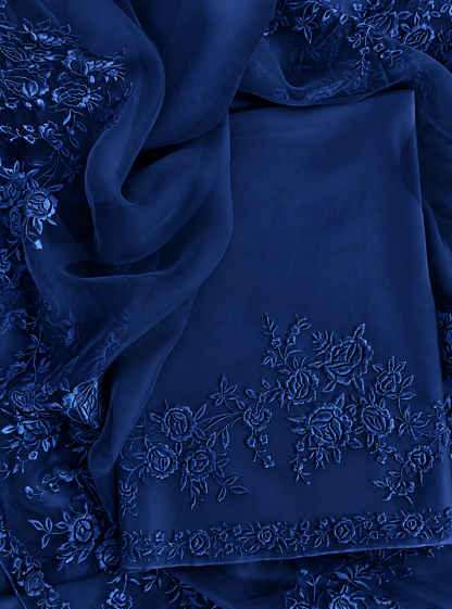 Atharva Heritage Pure Silk Organza Parsi Thread Monochrome Embroidery Front And Back  Suit SOP543
