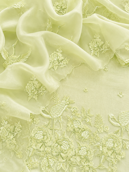 Atharva Heritage Sheer Luxury Pure Silk Organza Parsi Embroidered Monochrome Trousseau Collection unstitched Suit AH1867