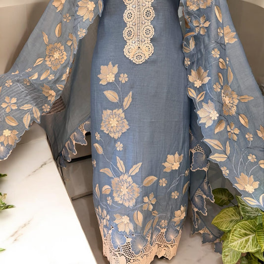 ATHARVA HERITAGE PURE CHANDERI SILK  70 Grams  Thread Embroidered Kurta Pure Mul Chanderi Full Thread Embroidered Dupatta SUIT MCH0017