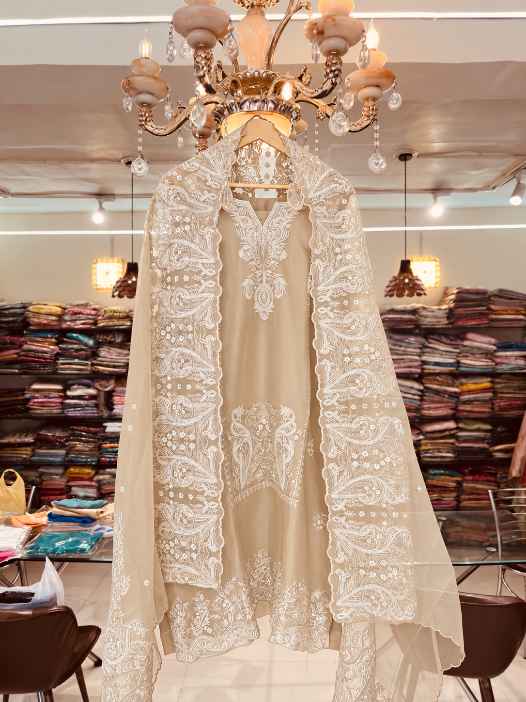 Atharva Heritage Pure Silk Organza French Thread Monochrome Embroidered unstitched Pakistani Suit SLP001
