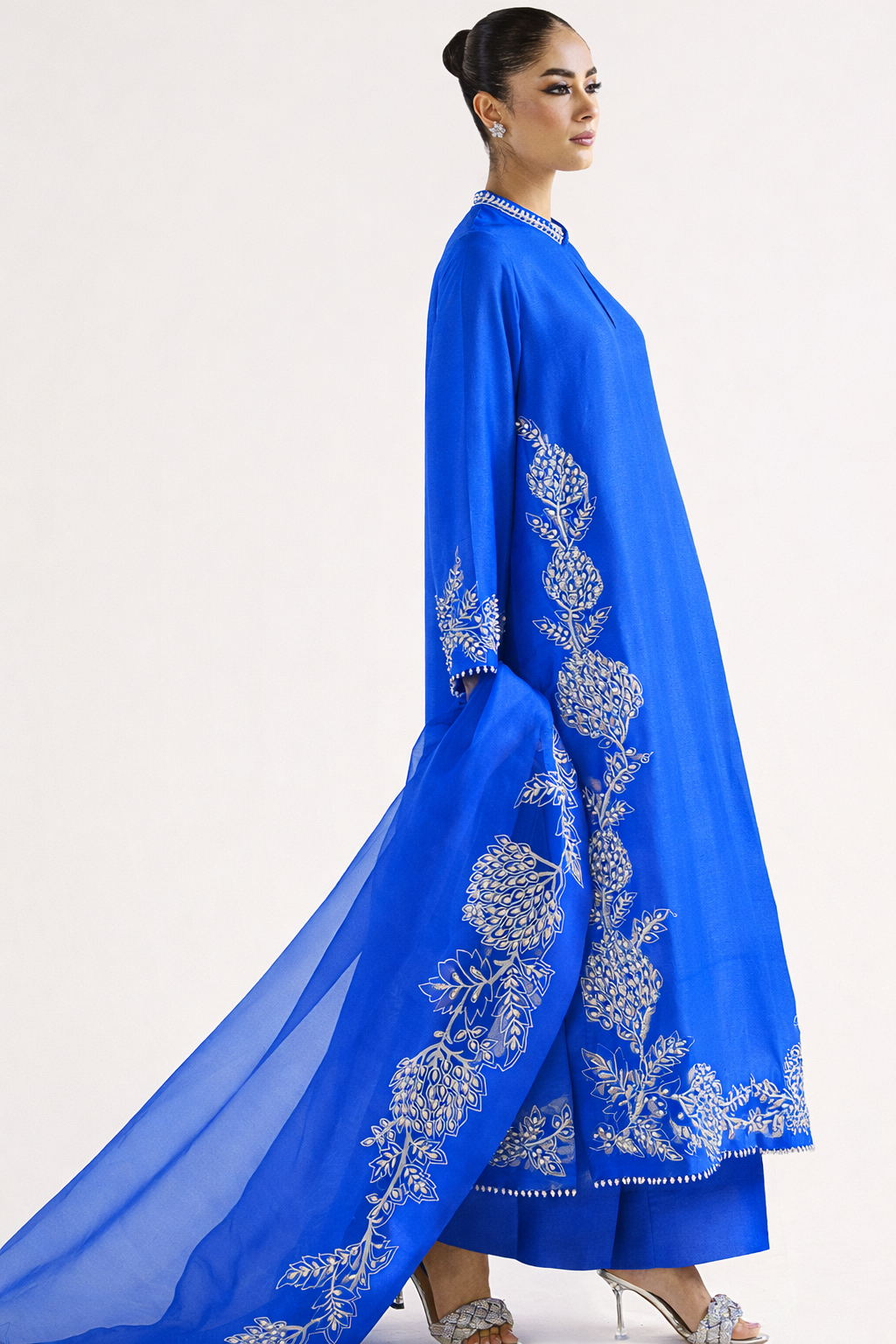 Atharva Heritage Sheer Luxury Pure Silk Ready to Wear Pakistani Suit SLP0012 Electric Blue