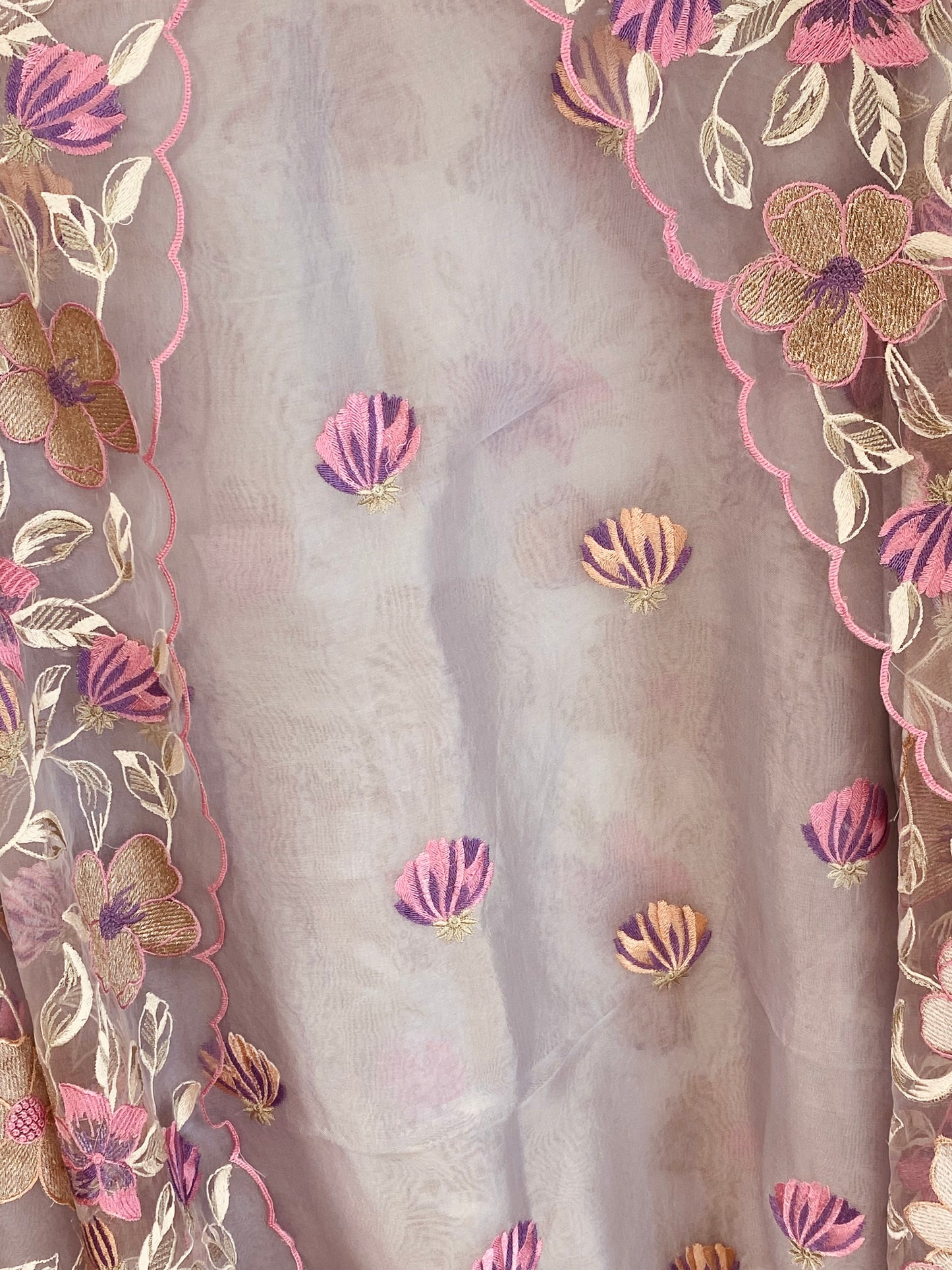 SHEER LUXURY PURE SILK ORGANZA PARSI APPLIQUE SUIT SHEER0031 English Grey