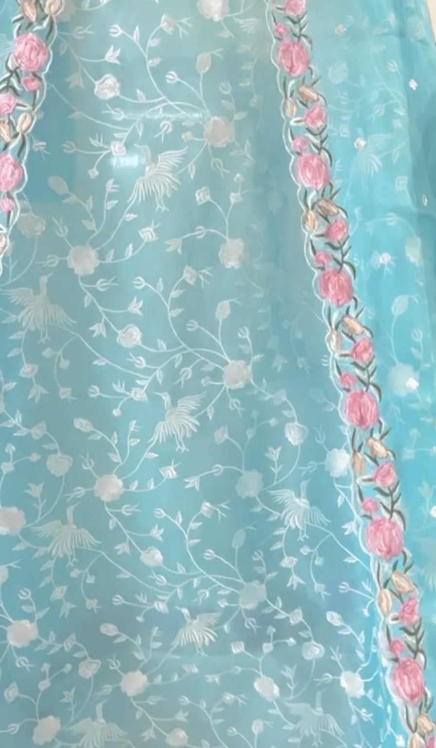 Atharva Heritage 	The Sky Blue Muse – Pure Silk Organza Elegance SOPG162