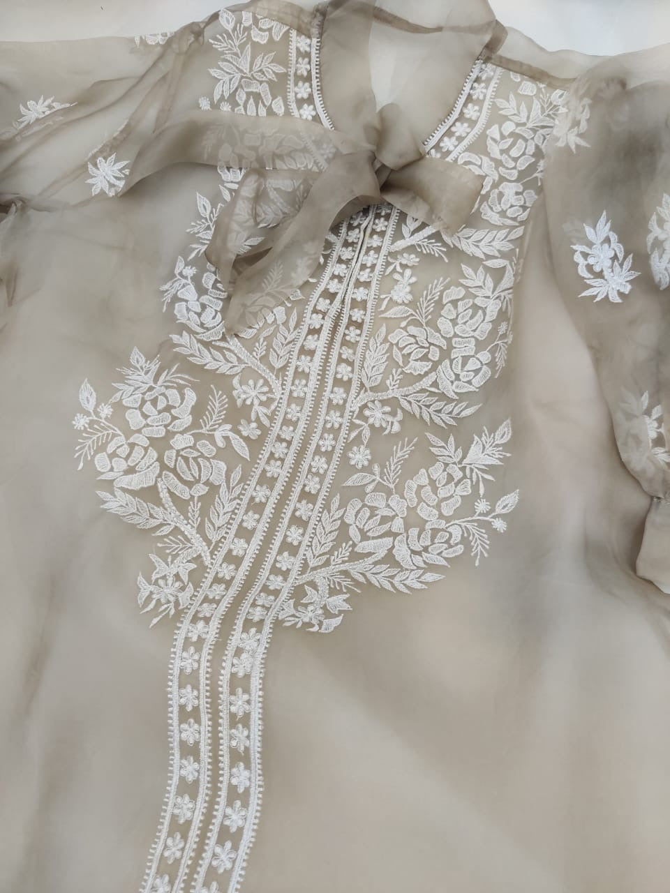 Atharva Heritage Sheer Luxury Silk Organza Lucknowi Semi Stitched Top SLT001I