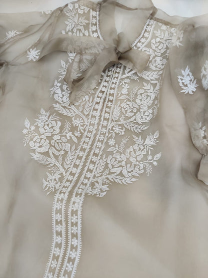 Atharva Heritage Sheer Luxury Silk Organza Lucknowi Semi Stitched Top SLT001I