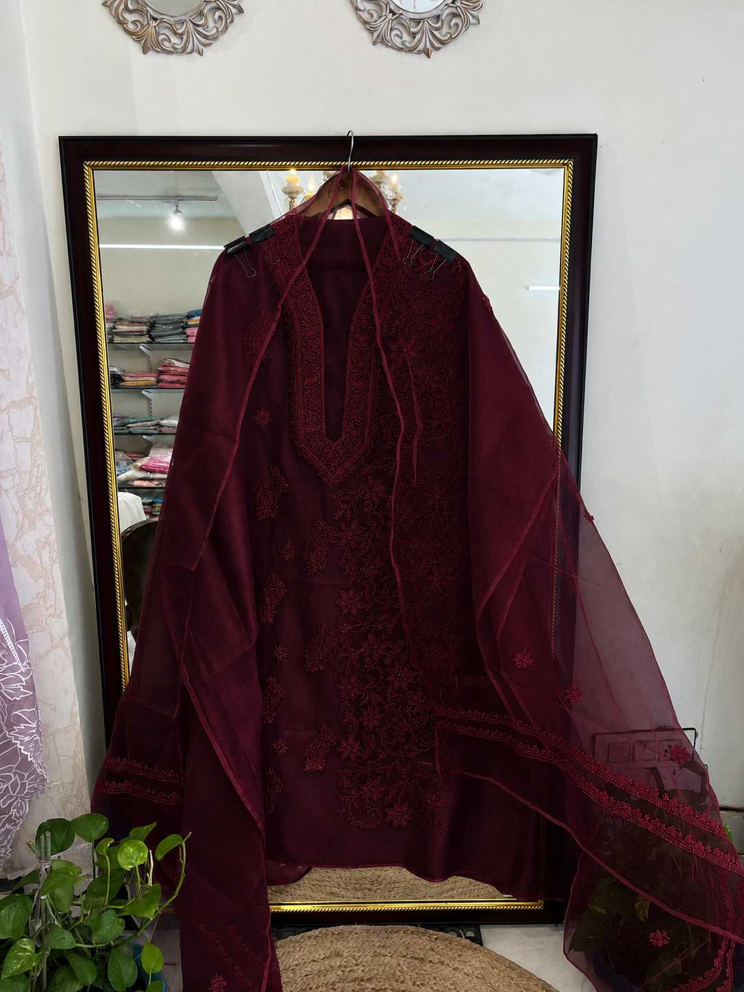 Atharva Heritage Sheer Luxury “Handcrafted 2-Taar Shadow Lucknowi Embroidered Suit – Pure Silk Organza | Limited Edition AH-1813-3198