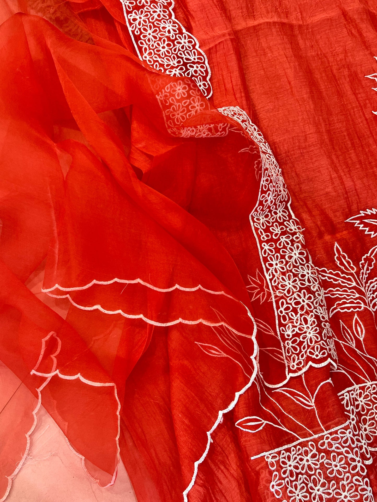 PURE MUL CHANDERI  AND Pure Silk ORGANZA EDITS CHO00156BR  Brick Red