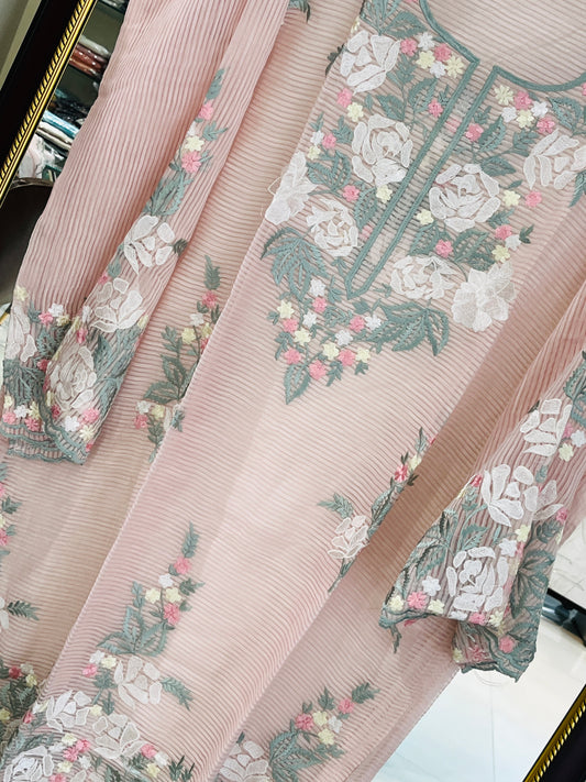 PURE striped Mul CHANDER SILK  French Know  SUIT CH5455 Nude pink