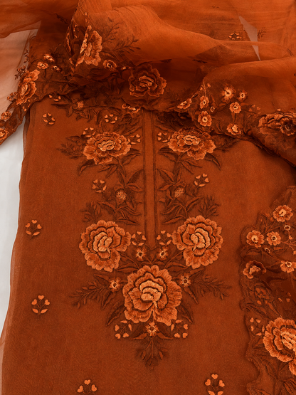Atharva Heritage Sheer Luxury Pure Silk Organza Parsi Embroidered Monochrome Trousseau Collection unstitched Suit AH1867
