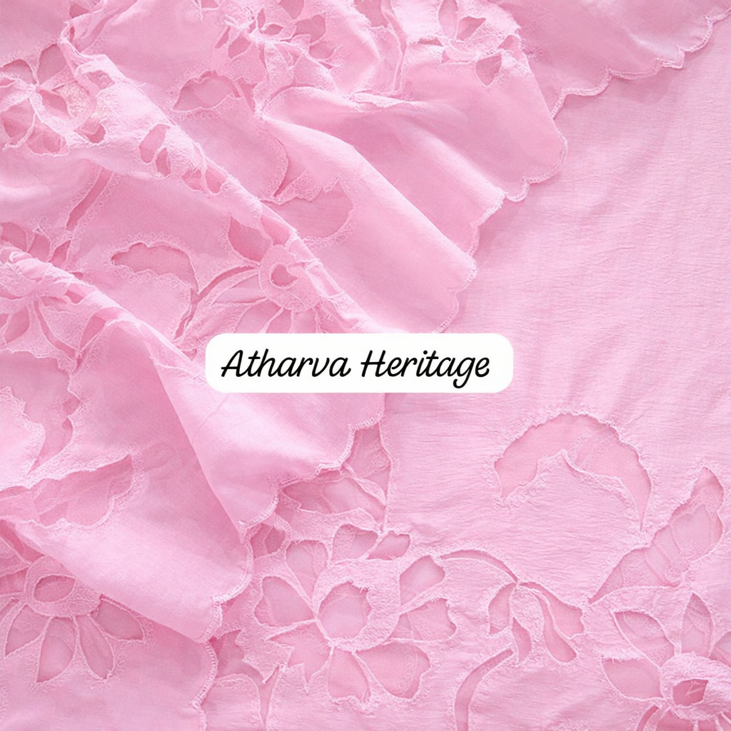 Atharva Heritage Hand Applique Embroidery Salwar Kameez/Chanderi Cut-Work Shirt & Dupatta/Santoon Bottom/Custom Stitch Unstitch/Plazo/Pant/CUT8115P