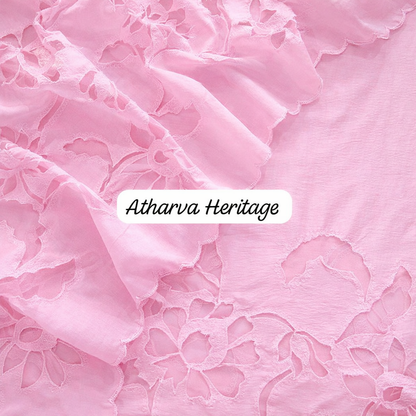Atharva Heritage Hand Applique Embroidery Salwar Kameez/Chanderi Cut-Work Shirt & Dupatta/Santoon Bottom/Custom Stitch Unstitch/Plazo/Pant/CUT8115P