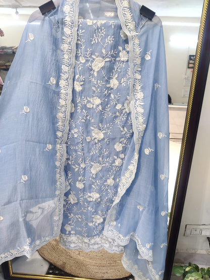 PURE MUL CHANDERI SILK  PARSI GARA SUIT MCH001