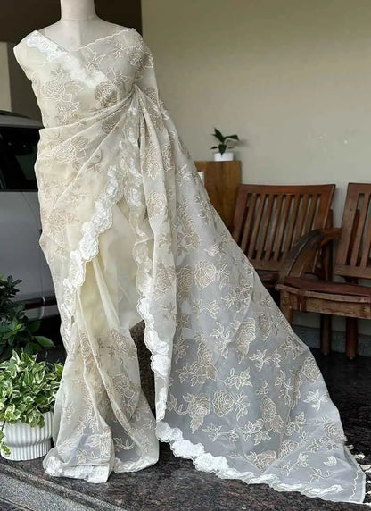 Atharva Heritage Sheer Luxury Pure Silk Organza Hand Applique With Pure Crush Tissue Saree SLHACT176