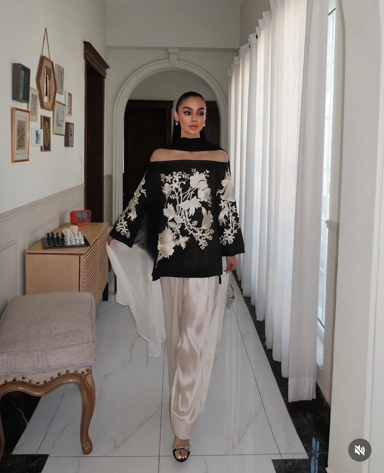 Atharva Heritage     Timeless Black & Ivory Parsi Gara Pure Silk Suit AH183171
