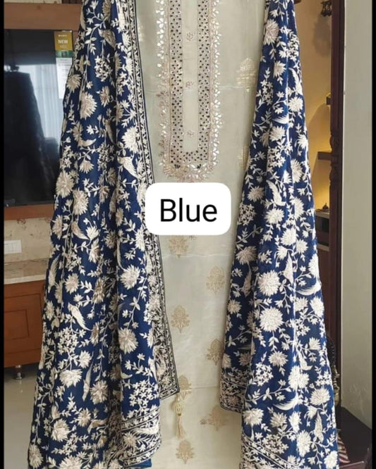 Atharva Heritage stunning Silk Kurta with Georgette Parsi Dupatta SG001B Blue