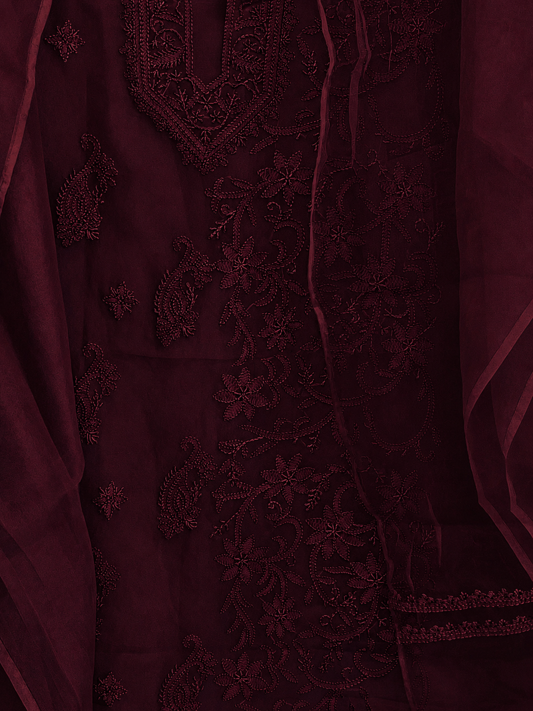 Atharva Heritage Sheer Luxury “Handcrafted 2-Taar Shadow Lucknowi Embroidered Suit – Pure Silk Organza | Limited Edition AH-1813-3198