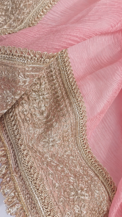 Atharva Heritage “Pure Crushed Tissue Silk Sari with Hand Pita Border & Kiran Lace – Pink