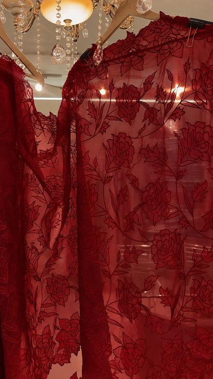 Atharva Heritage Sheer LuxuryPure Silk Organza Hand Applique Deep Red Saree AH-001(D)