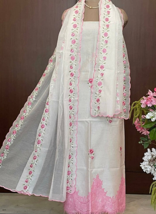 ATHARVA HERITAGE PURE CHANDERI SILK AARI EMBROIDERED SUIT CH19081
