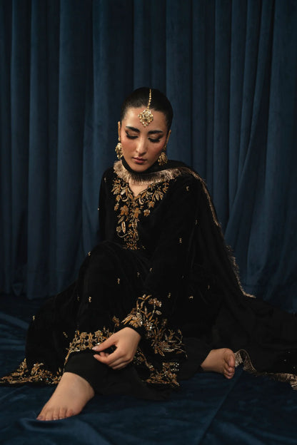 Atharva Heritage Black Pure Silk Velvet Pakistani Suit with Hand Zardozi Embroidery SVHZ7632