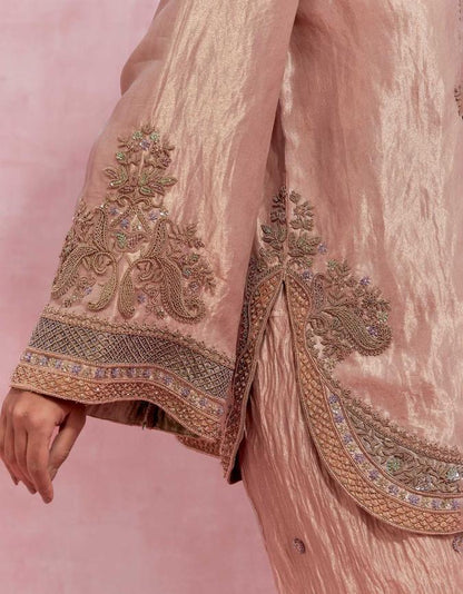 Atharva Heritage ✨Trousseau Collection – Handwoven Tissue Silk Zardozi Ensemble Front Embroidery 2 Pc  With Dhoti Pants Coord Set ✨ PTSTHZ567
