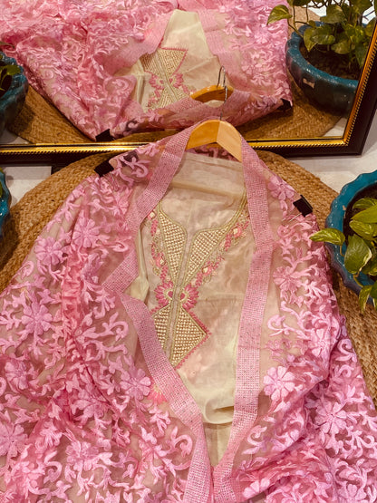 ATHARVA Hand Embroidered Salwar Kameez  Chanderi Shirt/Lucknowi Silk Organza  Dupatta/Custom Stitch Unstitch/Custom Anarkali/H18017GP